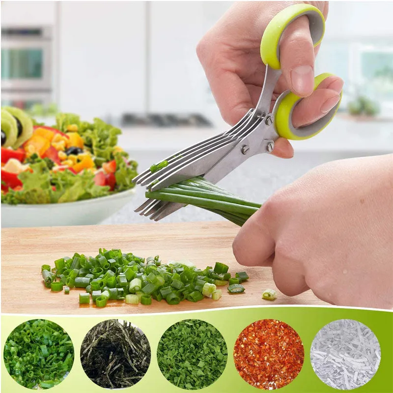 Herb Scissors Shears Cutter with 5 Blades Kitchen Gadgets