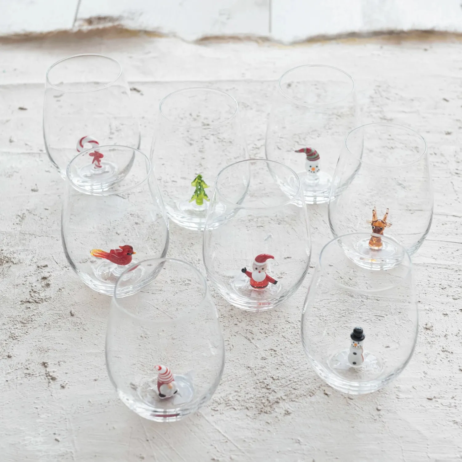 HOLIDAY FIGURE STEMLESS WINE GLASS