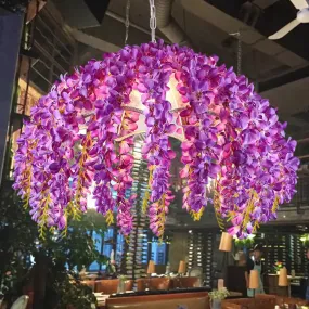 Industrial Scalloped Metal Pendant Light Fixture - 1-Light LED Flower Ceiling Lamp for Restaurants in Purple