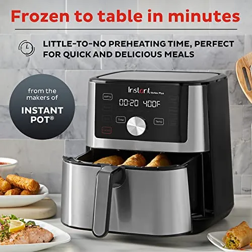 Instant Vortex Plus 6-in-1 6QT Large Air Fryer Oven Combo (Free App With 90 Recipes), Customizable Smart Cooking Programs, Nonstick and Dishwasher-Safe Basket, Stainless Steel