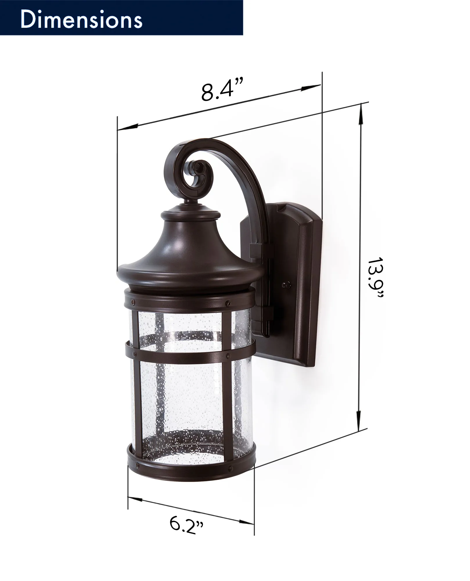 Integrated LED Round Wall Sconce Lantern, Wet Location, 1200 Lumens, 3K, Bronze Finish with Seedy Glass Lens