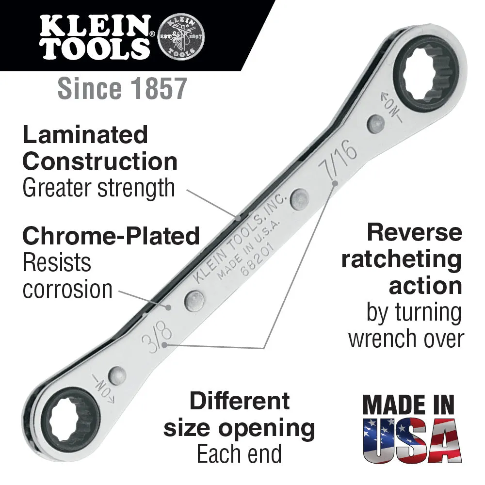 Klein Chrome-plated Lineman Wrench Ratcheting Box Wrench - 68205