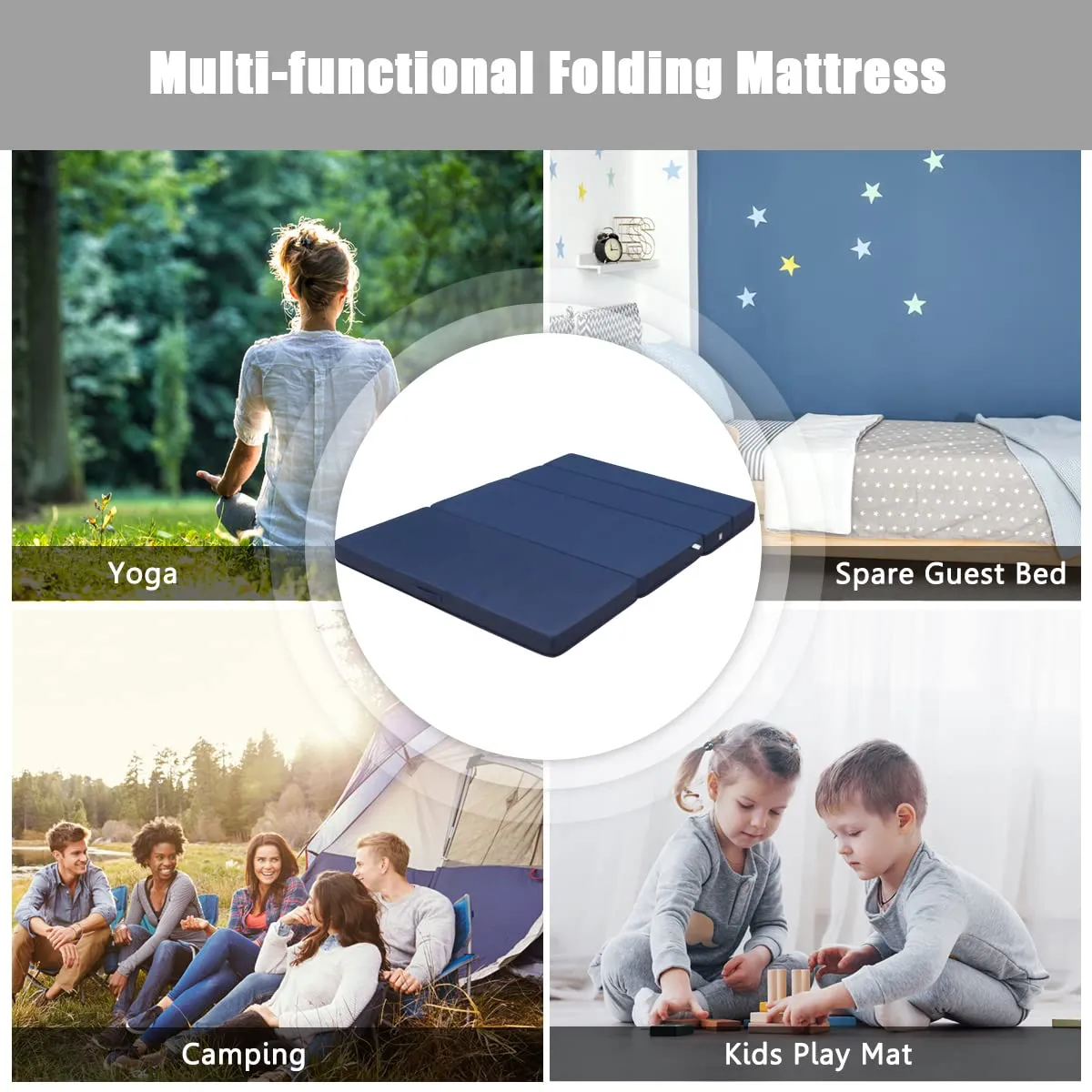 KOMFOTT 4 Inch Tri Folding Mattress, Foam Mattress with Carrying Handles and Removable Washable Fabric