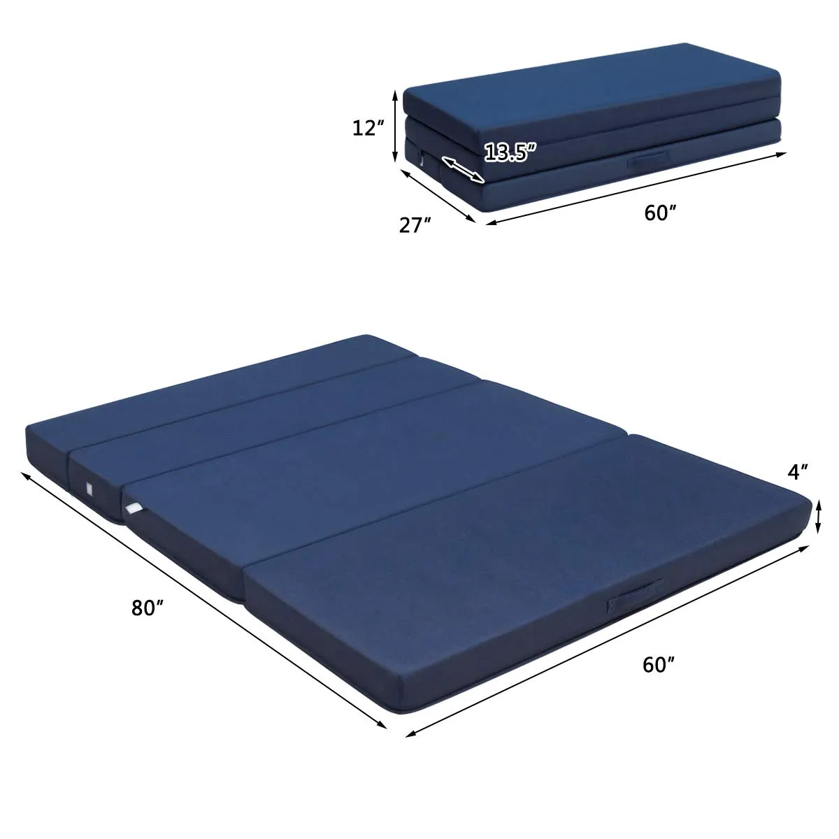 KOMFOTT 4 Inch Tri Folding Mattress, Foam Mattress with Carrying Handles and Removable Washable Fabric