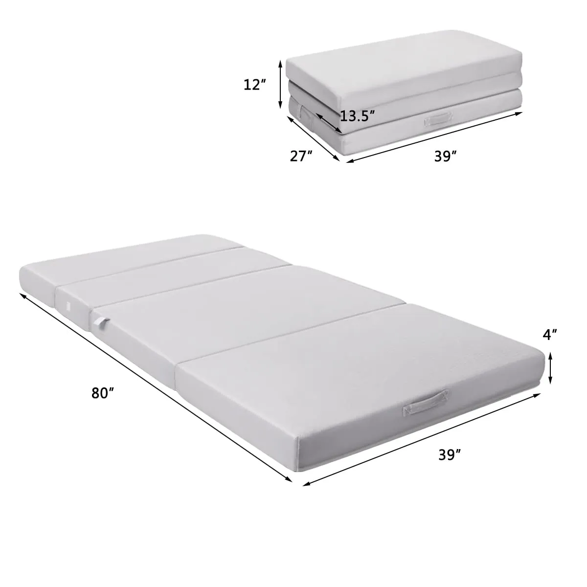 KOMFOTT 4 Inch Tri Folding Mattress, Foam Mattress with Carrying Handles and Removable Washable Fabric