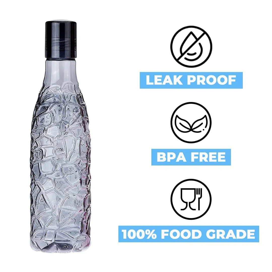 Kuber Industries BPA-Free Plastic Water Bottle|Leak Proof, Firm Grip, 100% Food Grade Plastic Bottles|For Home, Office, & Gym|Unbreakable, Freezer Proof, Fridge Water Bottle|Set Of 4|Black (Pack Of 6)