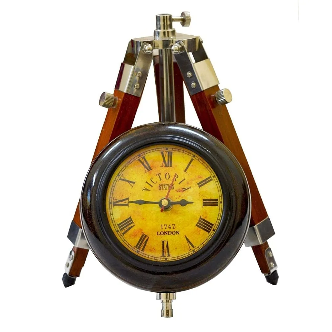 Light It Up Antique Table Desk Tripod Wall Clock 15 inch Table Clock with Adjustable Tripod Stand Floor Standing Fully Handmade