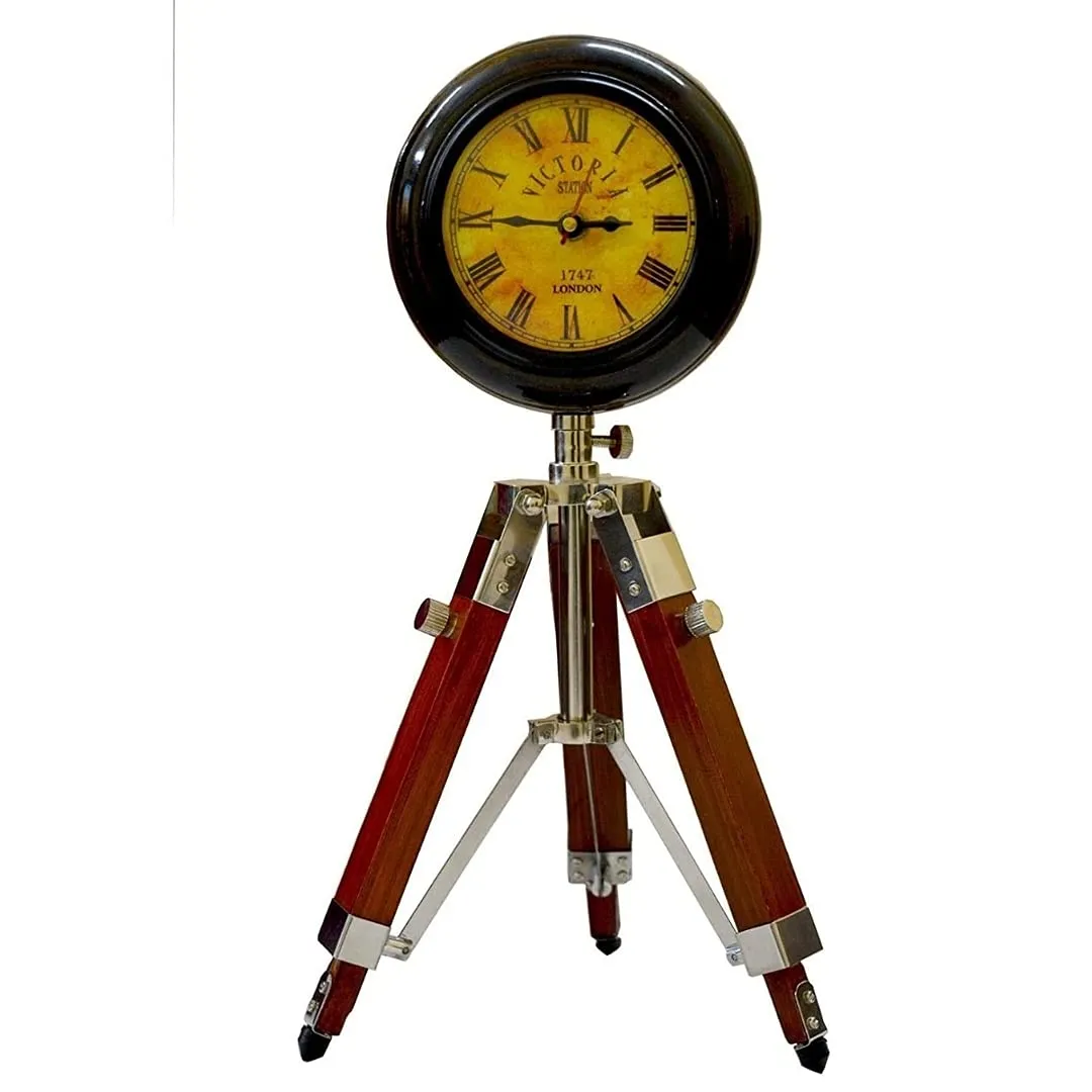 Light It Up Antique Table Desk Tripod Wall Clock 15 inch Table Clock with Adjustable Tripod Stand Floor Standing Fully Handmade