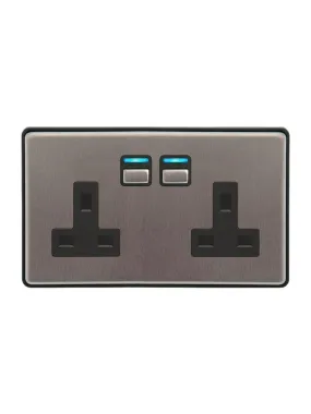 Lightwave L42 Smart Socket (2 Gang), Stainless Steel