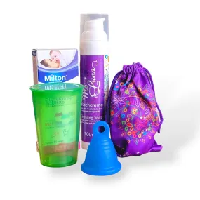 Low Cervix BLUE Menstrual Cup Kit - with Milton Tabs