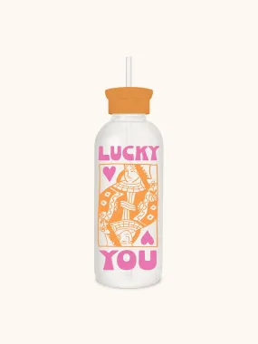 Lucky You Glass Water Bottle with Straw