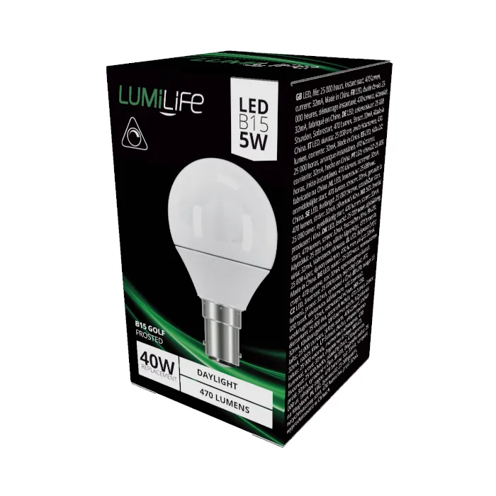 LUMiLiFe 5W B15 LED Golf Ball Bulb - Dimmable - 470lm - 6500K