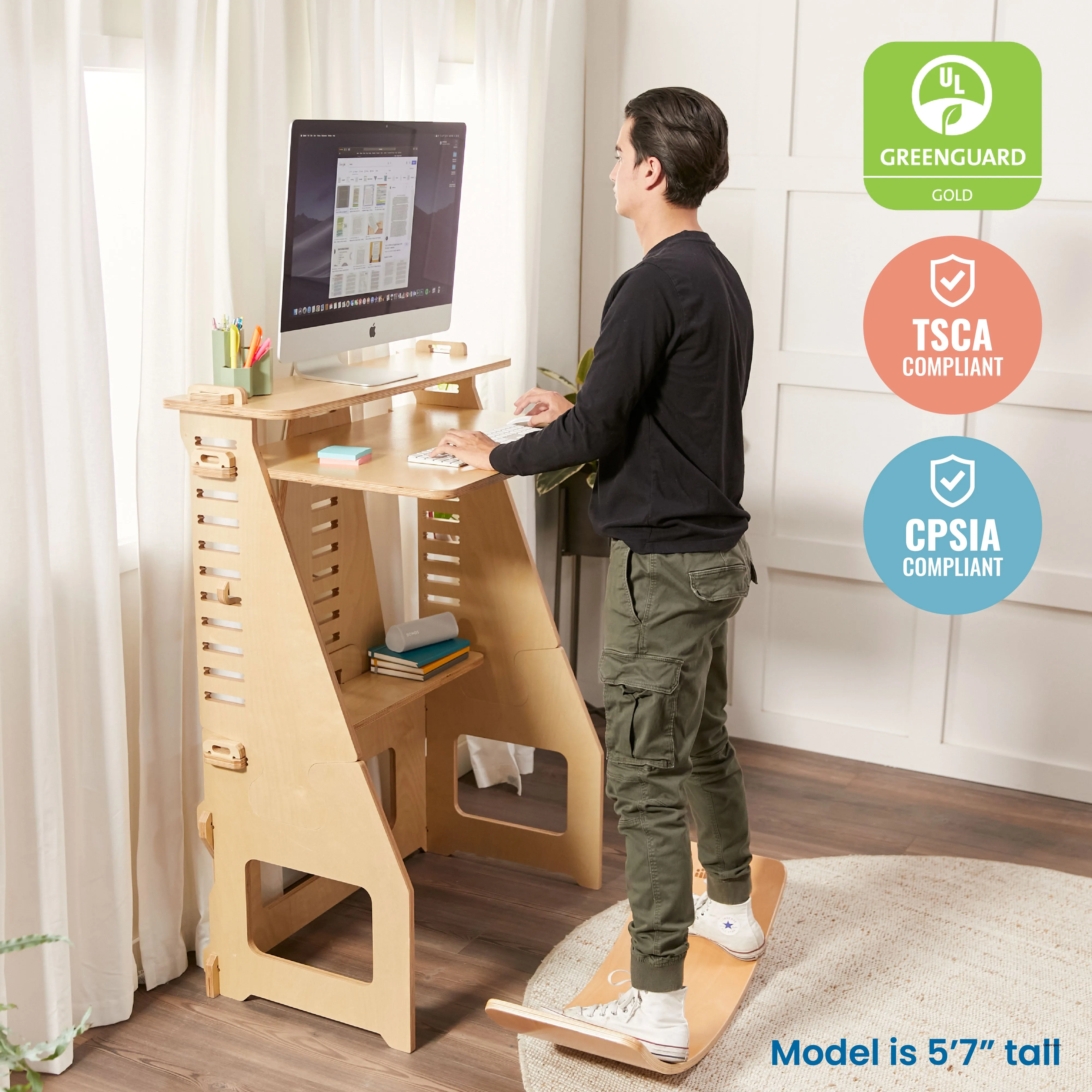 Maker's Puzzle Sit or Stand Desk, Adjustable Height Desk, Natural