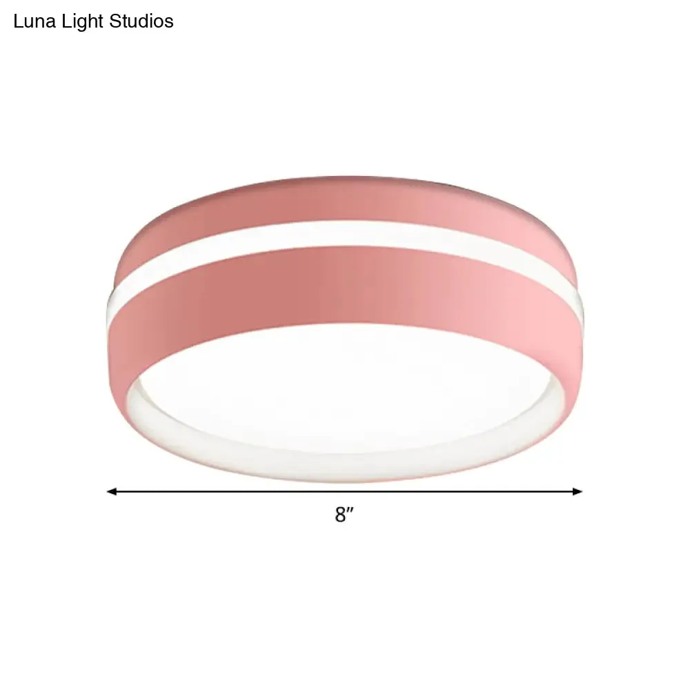 Metal Circular Flush Light Contemporary LED Ceiling Lamp in Pink/Yellow/Blue with Warm/White Light