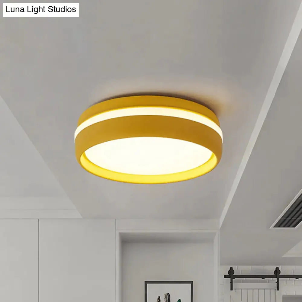 Metal Circular Flush Light Contemporary LED Ceiling Lamp in Pink/Yellow/Blue with Warm/White Light