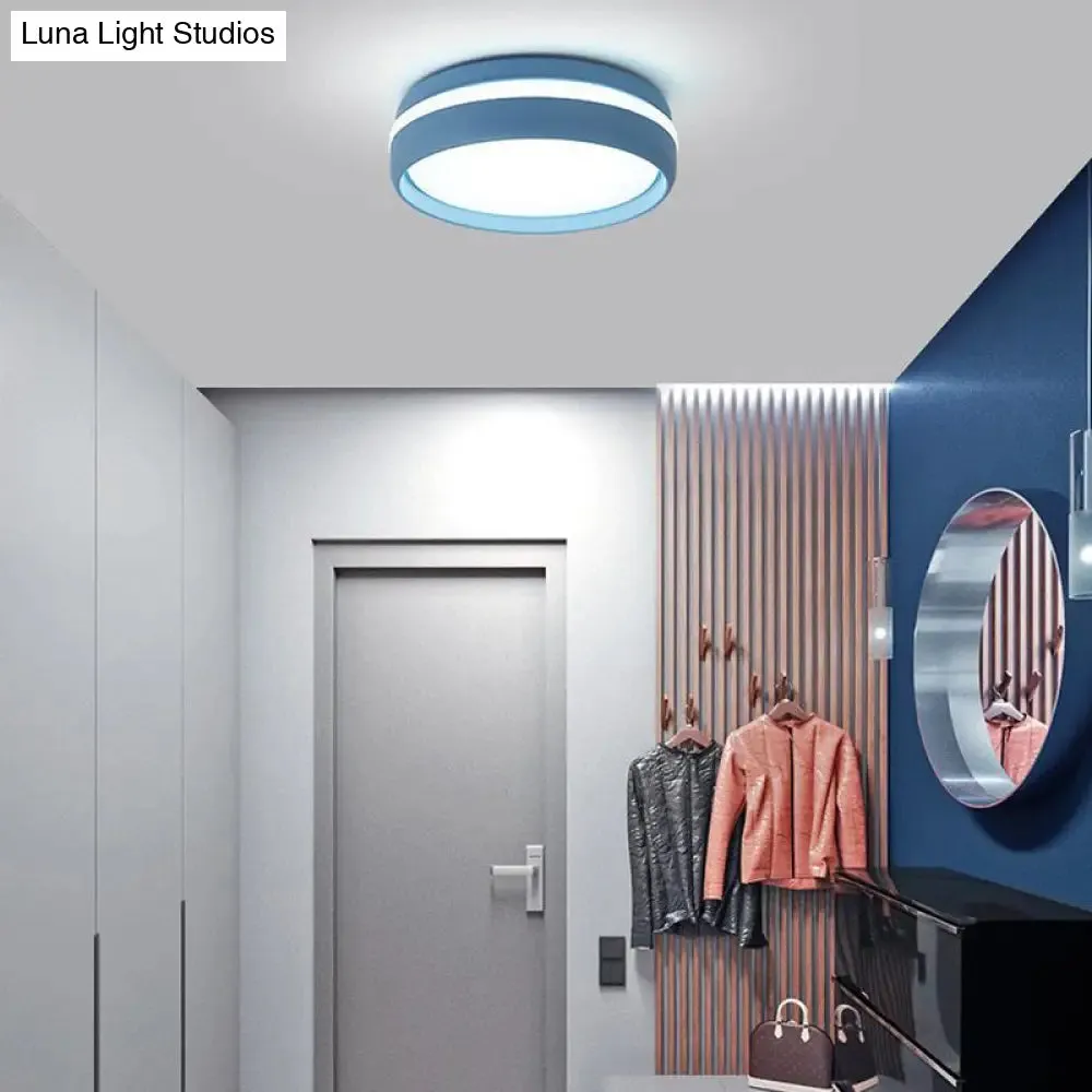 Metal Circular Flush Light Contemporary LED Ceiling Lamp in Pink/Yellow/Blue with Warm/White Light