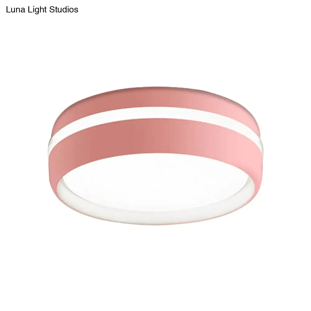 Metal Circular Flush Light Contemporary LED Ceiling Lamp in Pink/Yellow/Blue with Warm/White Light