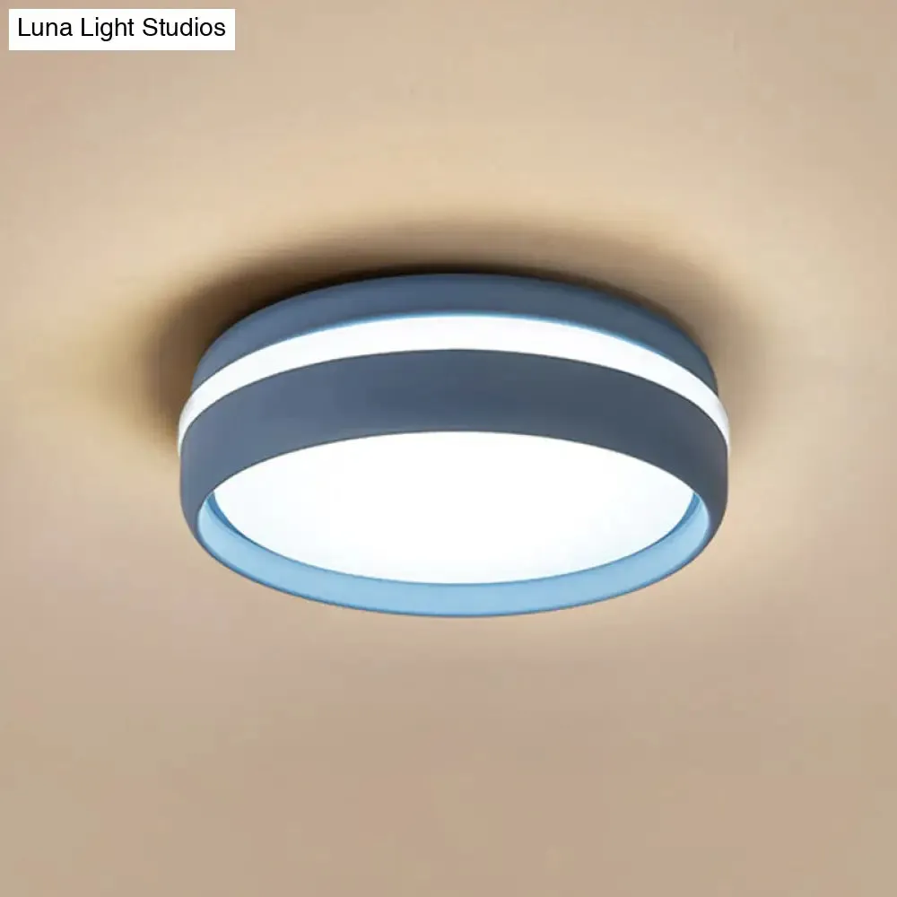 Metal Circular Flush Light Contemporary LED Ceiling Lamp in Pink/Yellow/Blue with Warm/White Light