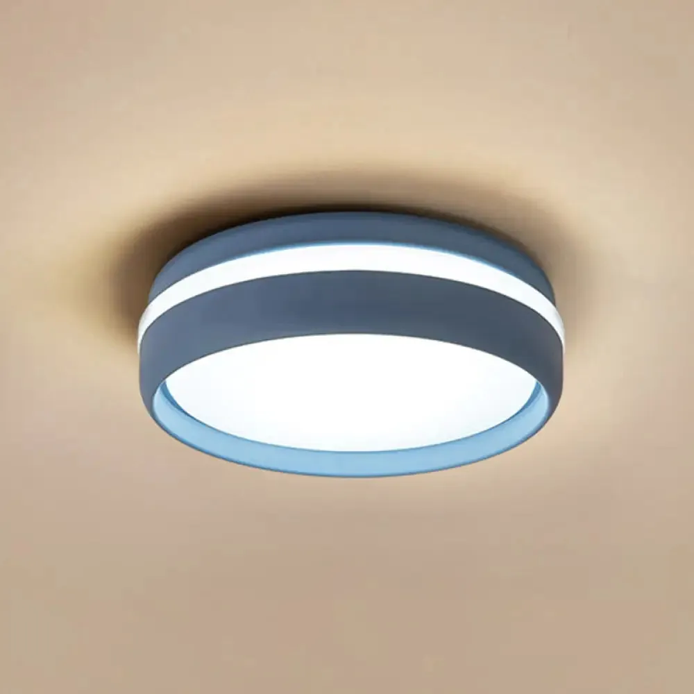 Metal Circular Flush Light Contemporary LED Ceiling Lamp in Pink/Yellow/Blue with Warm/White Light