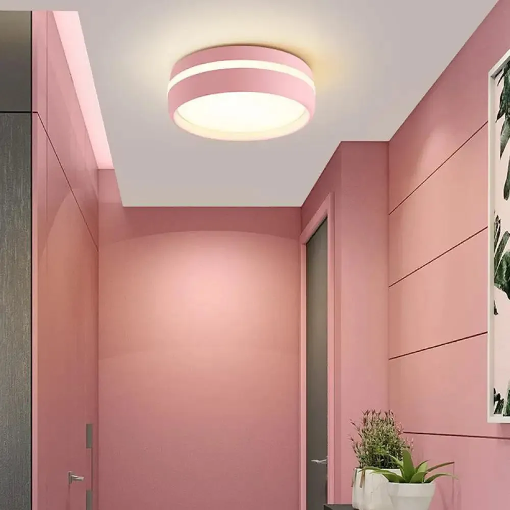 Metal Circular Flush Light Contemporary LED Ceiling Lamp in Pink/Yellow/Blue with Warm/White Light