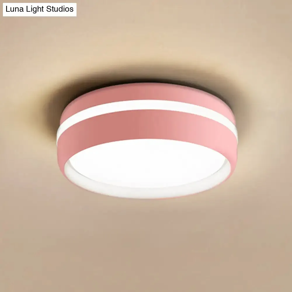 Metal Circular Flush Light Contemporary LED Ceiling Lamp in Pink/Yellow/Blue with Warm/White Light