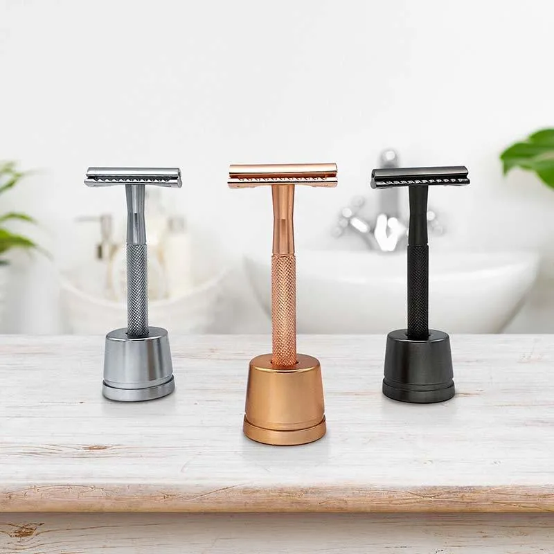 Metal Safety Razor With Stand - Rose Gold