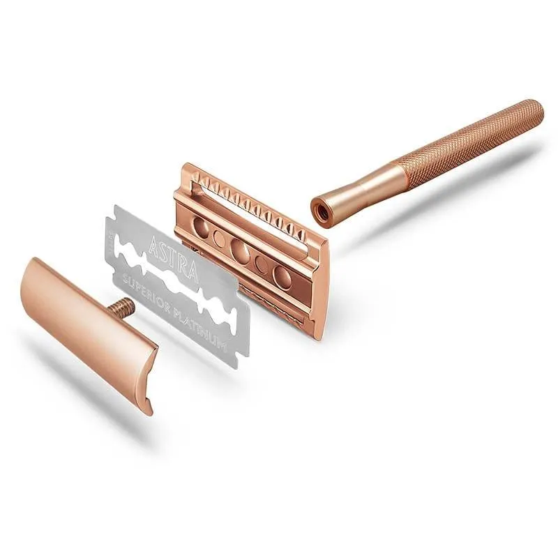 Metal Safety Razor With Stand - Rose Gold