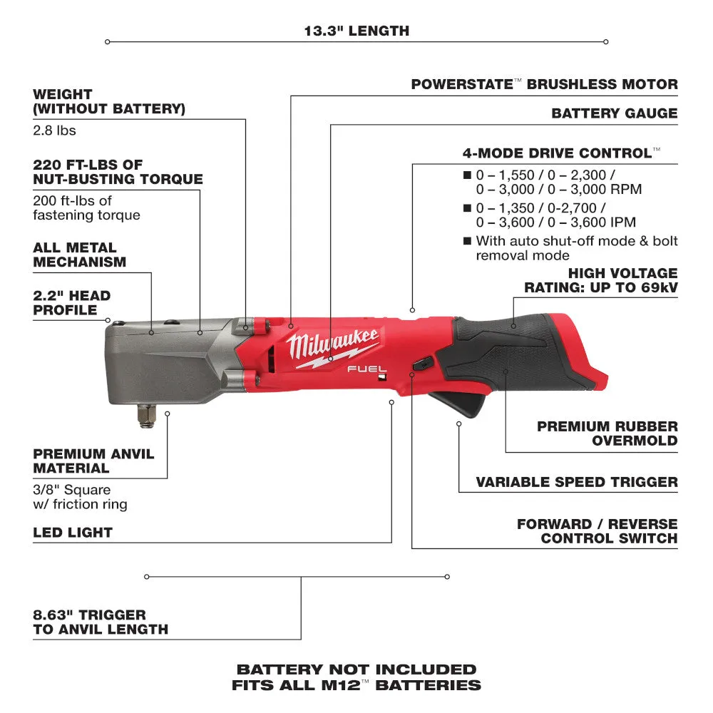 Milwaukee 2564-20 M12 FUEL™ 3/8" Right Angle Impact Wrench (Tool Only)