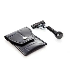 Mini Black Travel Mach3 Razor in Leather pouch