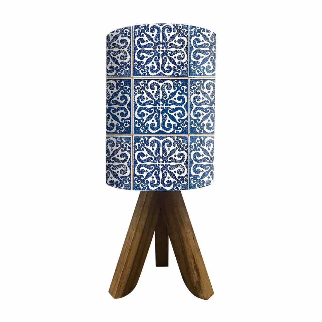 Mini Wooden Tripod Table Lamp for Bedroom Living Room-Spanish Tiles Blue