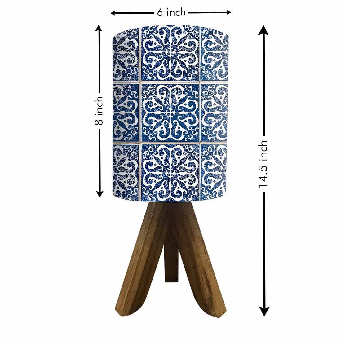 Mini Wooden Tripod Table Lamp for Bedroom Living Room-Spanish Tiles Blue