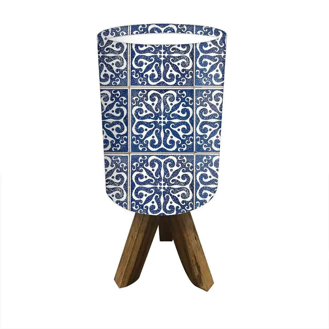 Mini Wooden Tripod Table Lamp for Bedroom Living Room-Spanish Tiles Blue