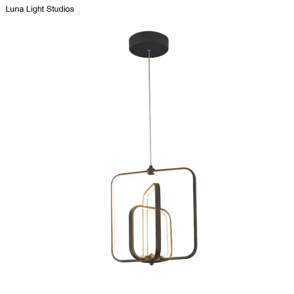 Modern Black/Gold LED Chandelier Pendant for Living Room: 3-Square Acrylic Ceiling Light