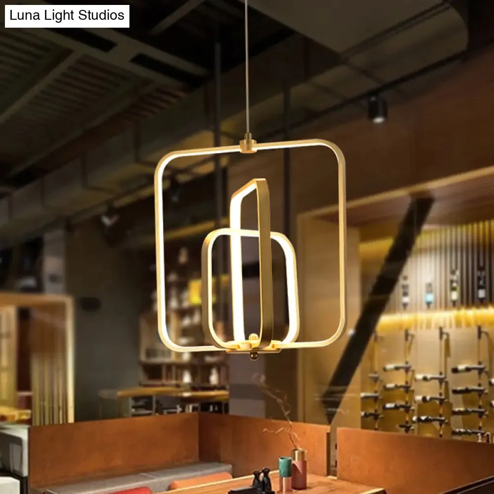 Modern Black/Gold LED Chandelier Pendant for Living Room: 3-Square Acrylic Ceiling Light