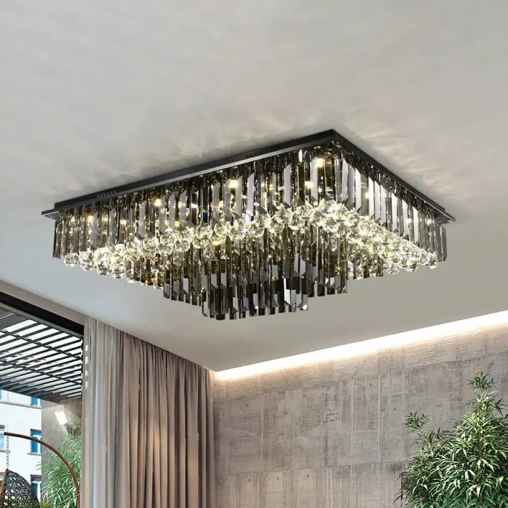 Modern Crystal Prisms Ceiling Light: Rectangular LED Flush Mount in Warm/White"