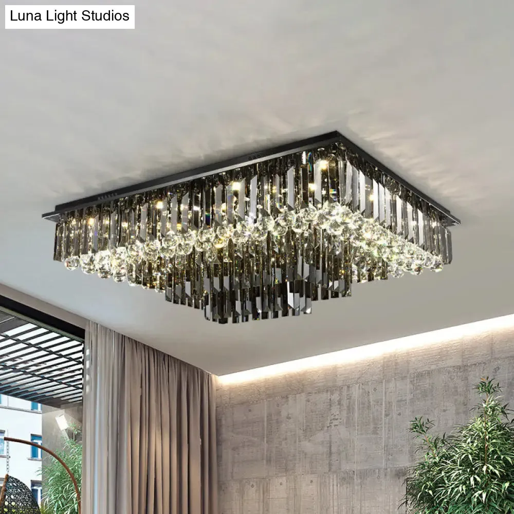 Modern Crystal Prisms Ceiling Light: Rectangular LED Flush Mount in Warm/White"