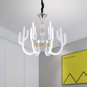 Modern LED Cactus Chandelier: Chrome Crystal Pendant Light for Dining Room