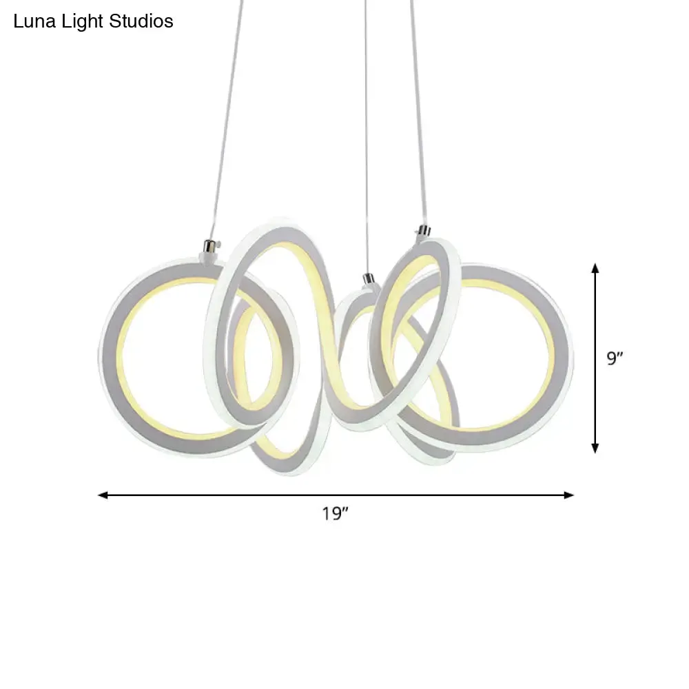 Modern LED Living Room Chandelier with Cycle Acrylic Shade - White Pendant