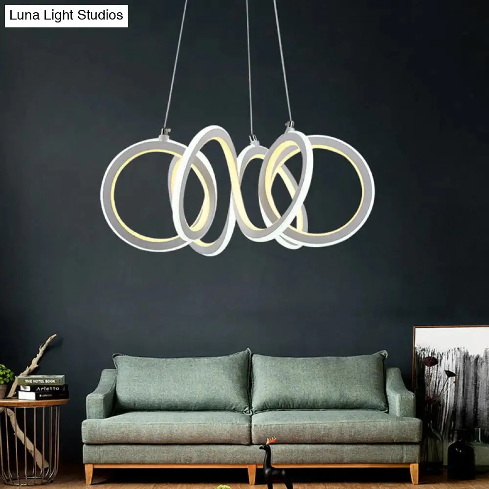 Modern LED Living Room Chandelier with Cycle Acrylic Shade - White Pendant