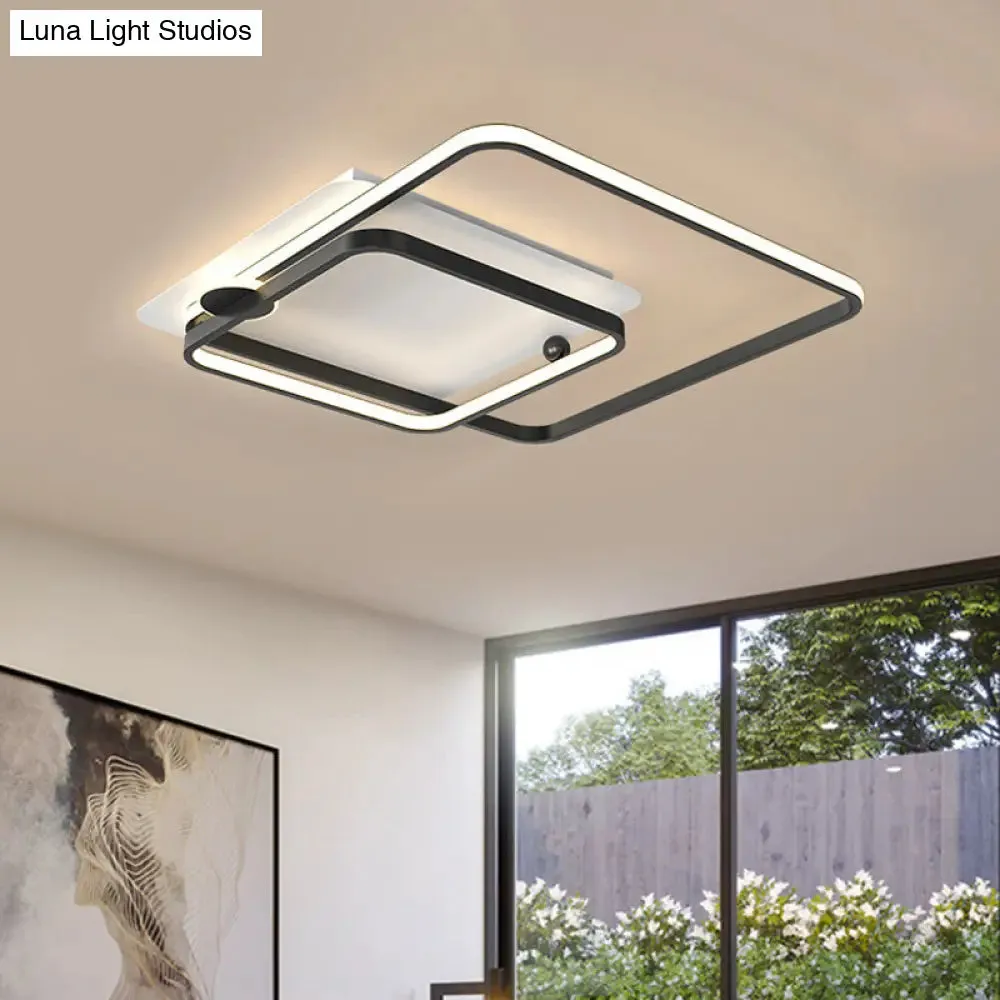 Modern Rhombus Frame LED Flush Light in Black/Gold, 18"/21.5" Sizes, Warm/White Light Option