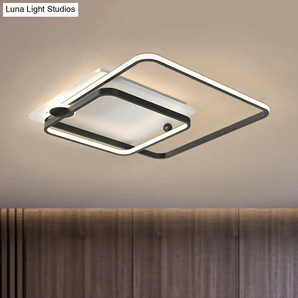 Modern Rhombus Frame LED Flush Light in Black/Gold, 18"/21.5" Sizes, Warm/White Light Option