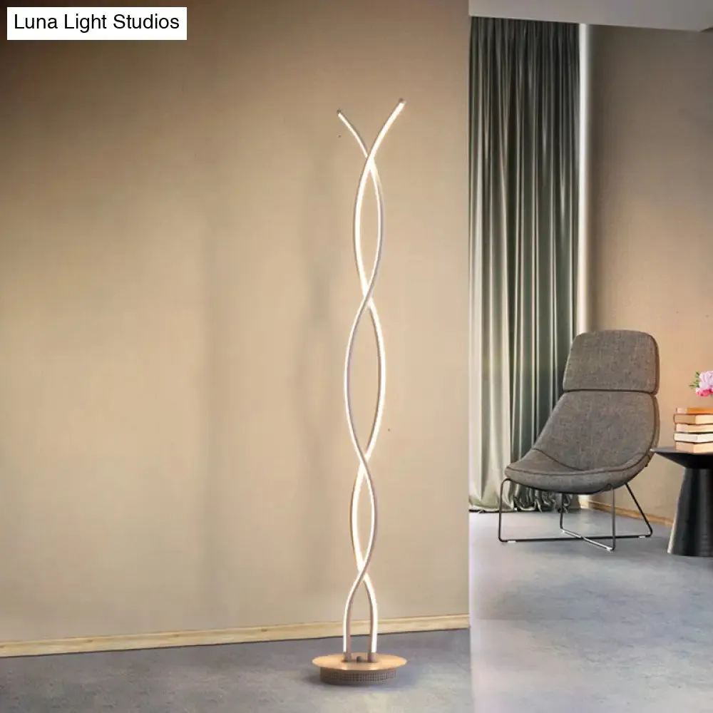 Modern Twist Reading Floor Lamp - Metallic LED Lighting for Bedroom with Stand, Warm/White Light