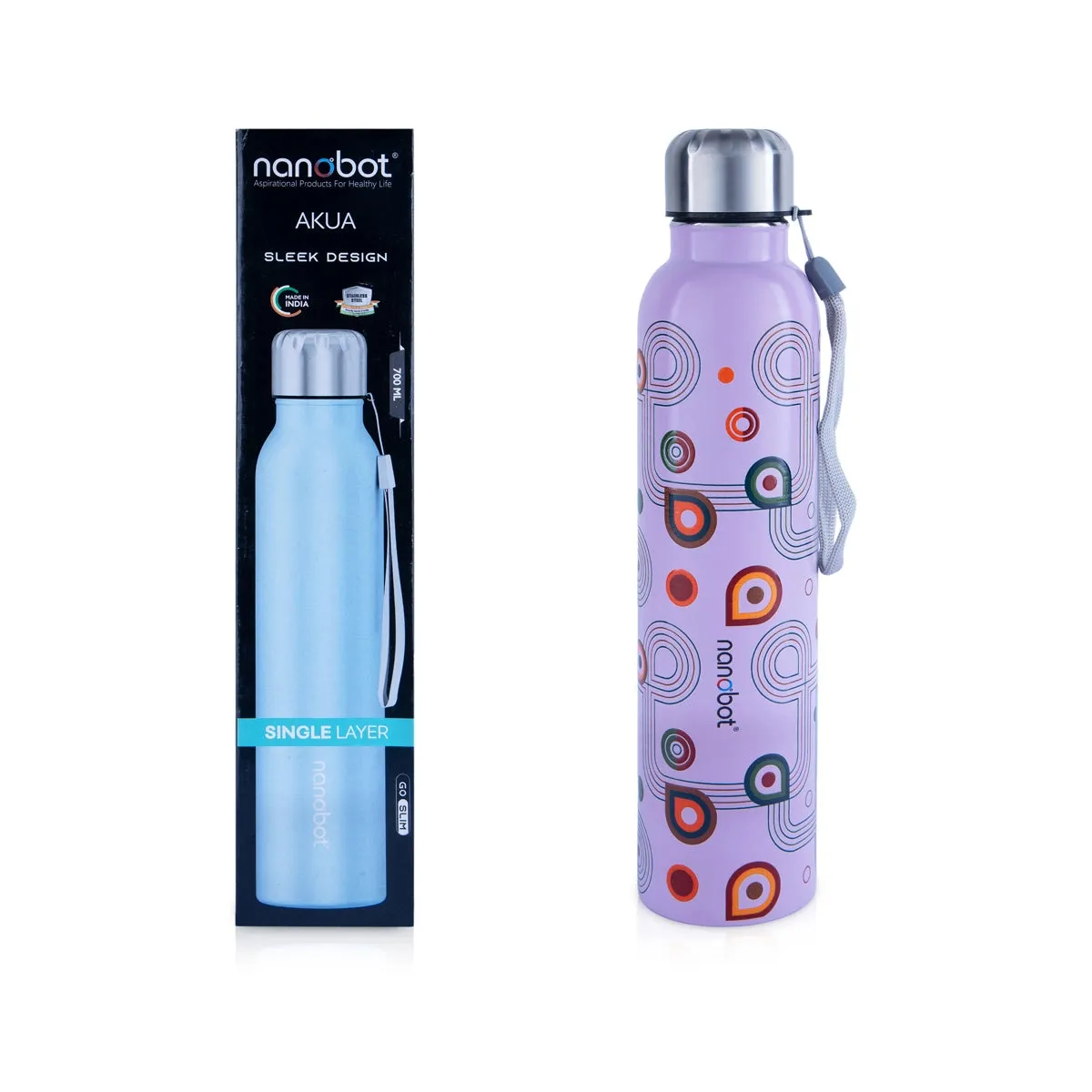 Nanobot Sleek Water Bottle - 715 ml | Akua Colour Water Bottle/ 12 x 2.5 Inches/ Stainless Steel Water Container for Home