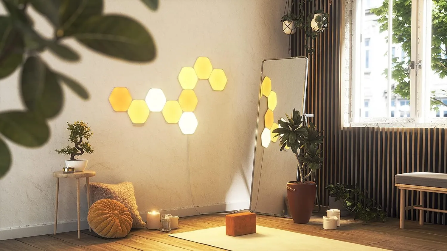 Nanoleaf Shapes WiFi and Thread Smart RGBW 16M  Color LED Dimmable Gaming and Home Decor Wall Lights Starter Kit (Hexagons - 9 Pack)