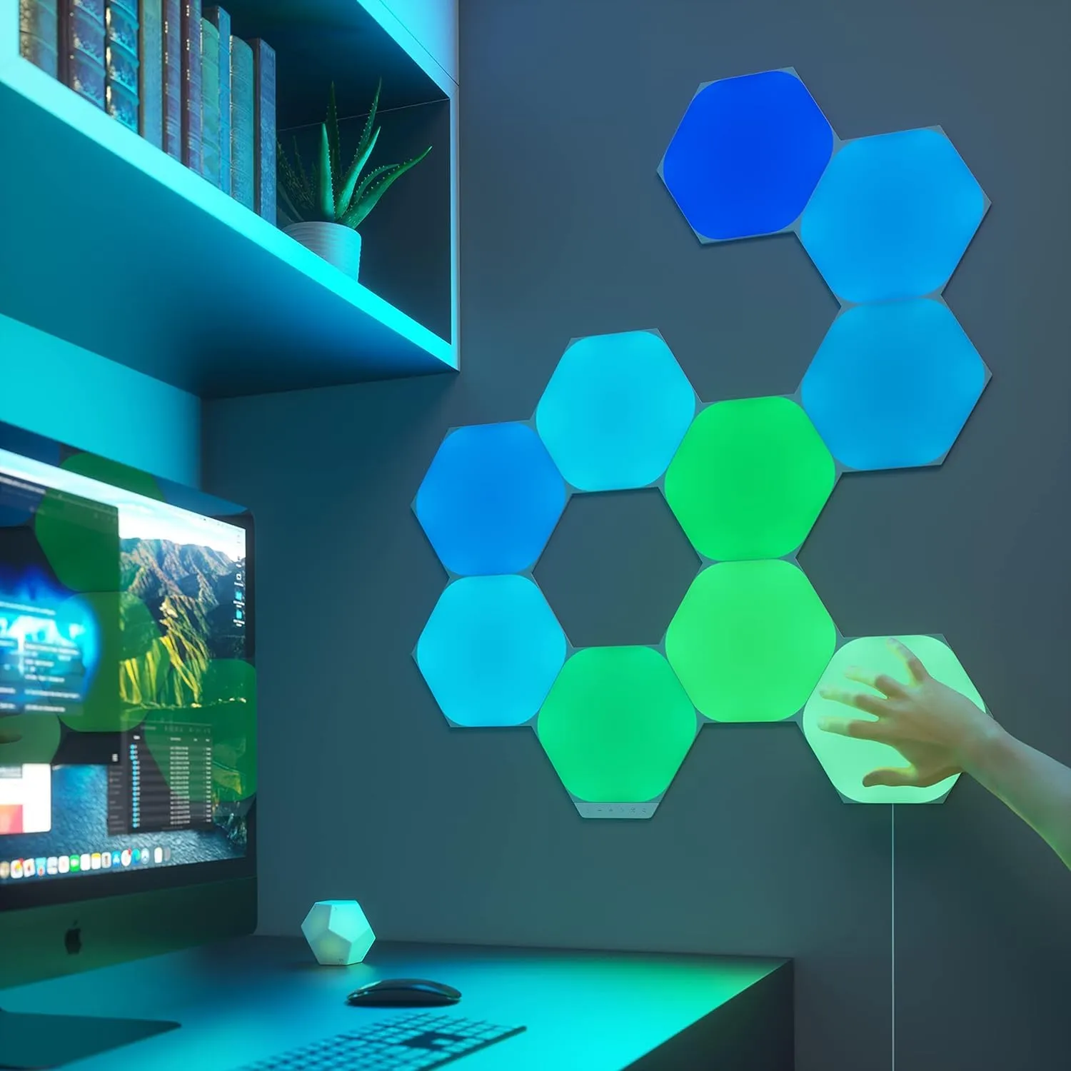 Nanoleaf Shapes WiFi and Thread Smart RGBW 16M  Color LED Dimmable Gaming and Home Decor Wall Lights Starter Kit (Hexagons - 9 Pack)