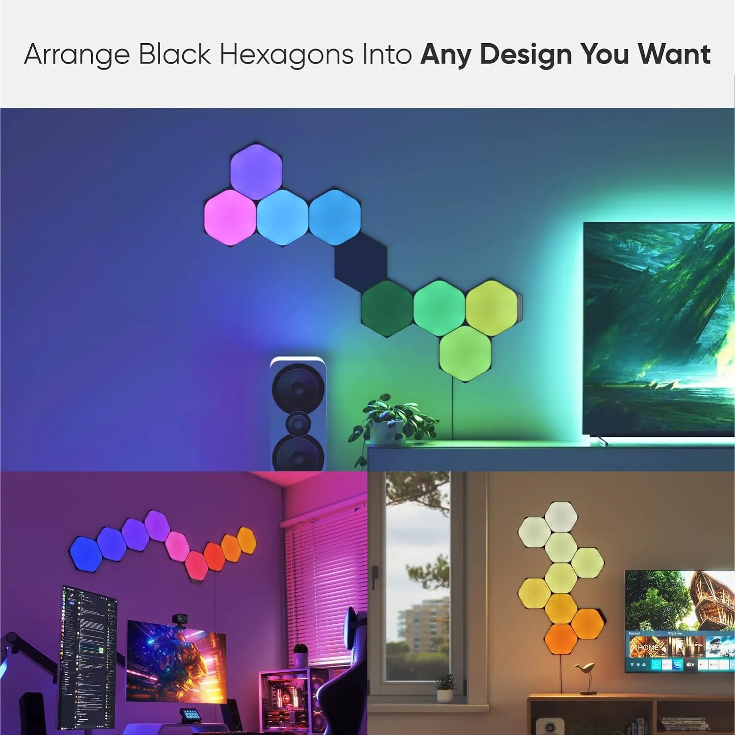 Nanoleaf Shapes WiFi and Thread Smart RGBW 16M  Color LED Dimmable Gaming and Home Decor Wall Lights Starter Kit (Hexagons - 9 Pack)