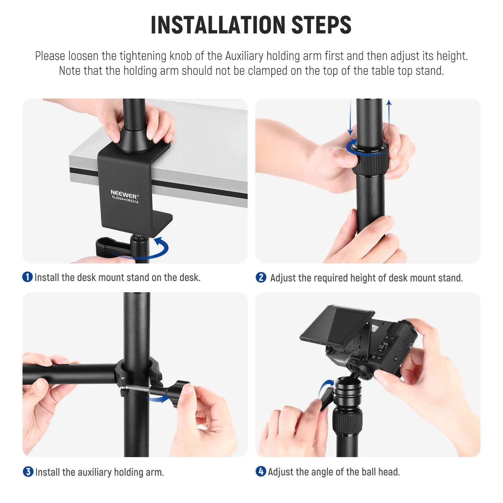 NEEWER Tabletop Camera Mount Light Stand With Flexible Arm