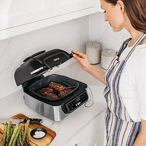 Ninja Foodi 5-in-1 4-qt. Air Fryer, Roast, Bake, Dehydrate Indoor Electric Grill (AG301), 10" x 10", Black and Silver