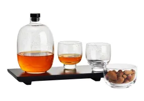 NUDE Glass The Malt Whiskey Set - Bottle   2 Tumblers   Bowl & Wooden Tray