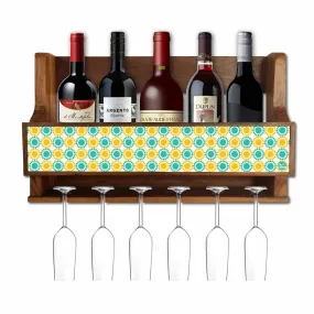 Nutcase Wooden Wine Rack Glass Holder Wood Wall Mounted Mini Bar Cabinet-Yellow Blue Polka